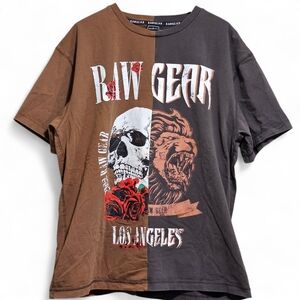 Rawgear Los Angeles Mens Large Oversized Two Toned Shirt Skull Lion Streetwear